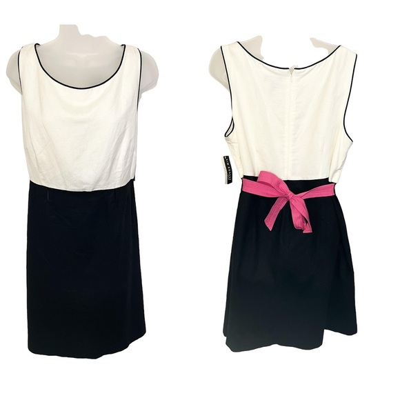 Kim Rogers Dresses & Skirts - New Kim Rogers Linen Blend Dress White Black Pink Waist Tie Belt 18 Sleeveless